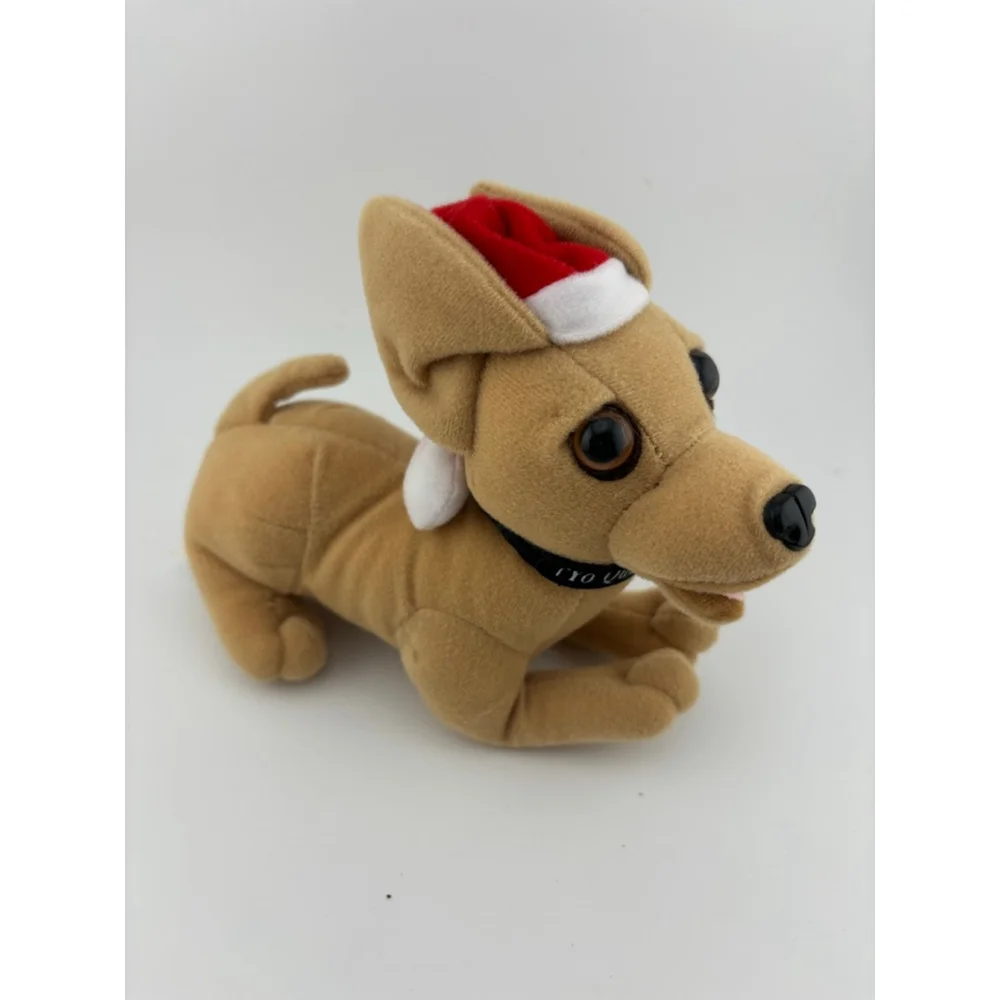 Small Taco Bell Chihuahua Plush Stuffed Animal One Size Beige Red Santa Hat